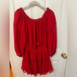 Misa Los Angeles Red Ruched Off-Shoulder Cocktail Dress